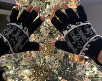 Zachte warme gebreide winteralpaca vingerloze handschoenen, handwarmer wollen handschoenen maat SM Neutrale kleuren Lama ontwerp
