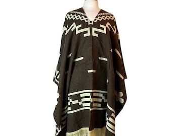 Alpaca Poncho Coat | Warm Poncho Women | Wool Poncho | Cozy Hippie Poncho | Mens Poncho | Dark Brown Beige