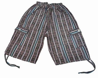 XL Plus Size Boho Cargo Shorts Unisex Baggy Festival Shorts Handwoven Cotton Relaxed Fit Pockets