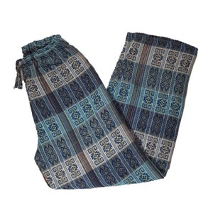Blue Teal Unisex Hippie Mens Pants with Hidden Pockets  Size M