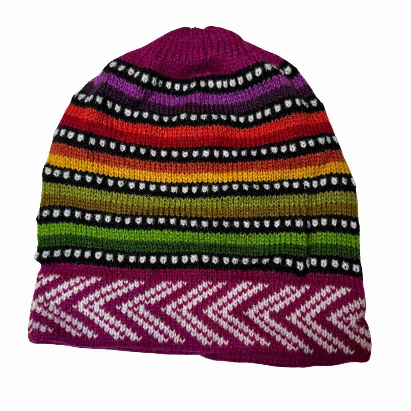 Unisex Striped Colorful Hand Knit Alpaca Beanie Hat for 