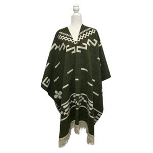 Alpackaullponcho Herr, One Size Cape Dam, Cowboyponcho, Grön Beige