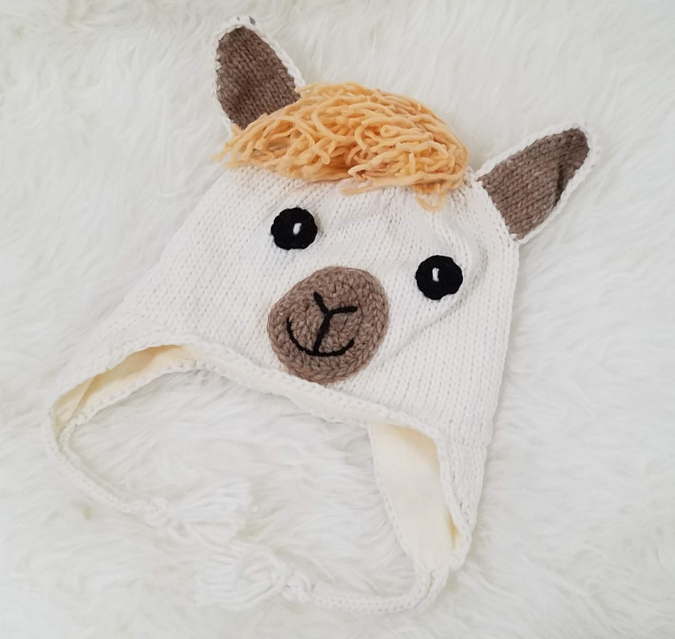 Valentines Gift Llama Knitted Beanie Hat with Ear flaps Etsy