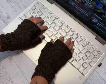 Alpaca Fingerless Gloves, Small Hand Warmers for Typing, Handmade Peruvian Knit Wrist Warmers