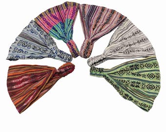Handwoven Cotton Blend Boho Headbands | Wide Stretchy Yoga Hairband Set
