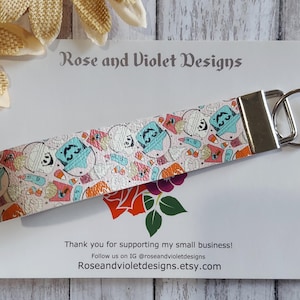 Trick or Treat Bucket Keychain Wristlet, Boo Bucket Bracelet Key Holder, Faux Leather Key Fob, Halloween, Spooky, Cute Keychain