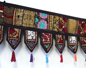 Indian Handmade Embroidered Patchwork Wall Hanging Toran Door Decorative Valances Window Decorative Patchwork Topper Valance