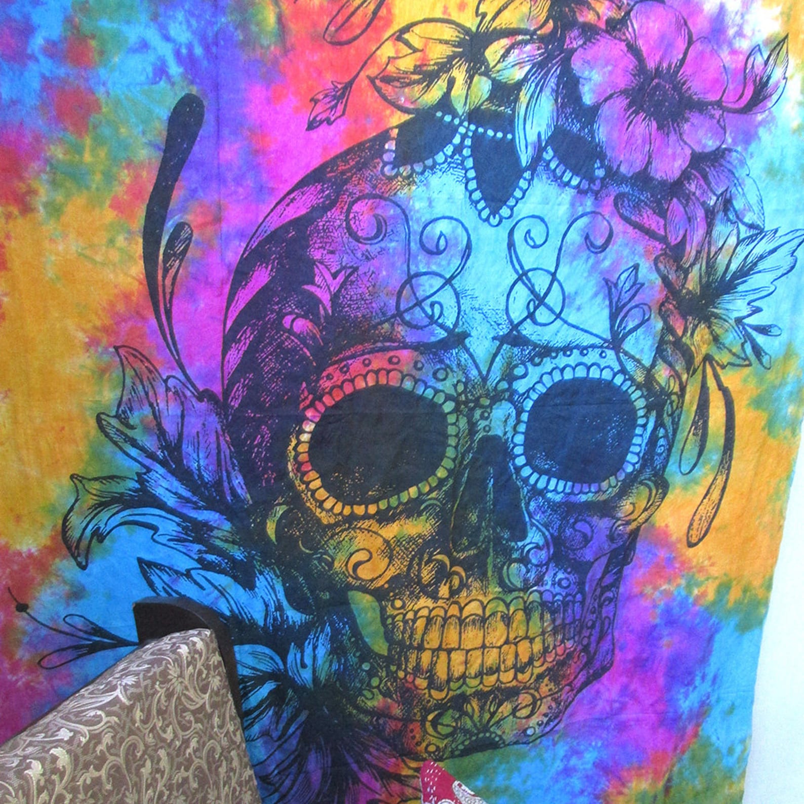 Indian Handmade Multi Tie Dye Skull Small Wall Hanging Cotton Etsy
