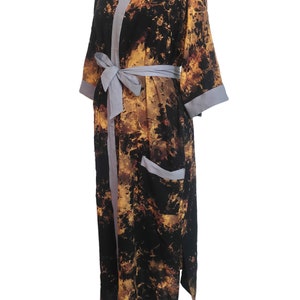 Hand Tie dye Kimono robe, black kimono, Kimono Robe, Beach Coverup, Rayon Cotton Robe, robe for unisex, loose fit, home wear, long kimono image 7
