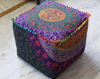 Square Pouf Cover,  Foot Stool Ottoman Covers Chair Pouf, Floor & Room Decorative Pouf Cover Six Multi Color
