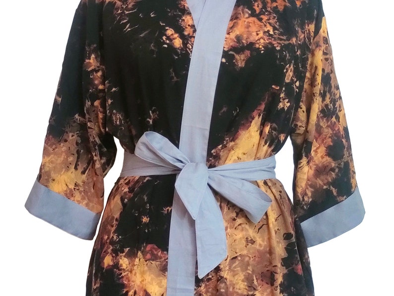 Hand Tie dye Kimono robe, black kimono, Kimono Robe, Beach Coverup, Rayon Cotton Robe, robe for unisex, loose fit, home wear, long kimono image 5