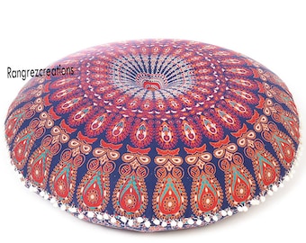 Housse de coussin décorative mandala ronde, couvre-lit pour chien et animal de compagnie Coussin de méditation Zafu Housse de coussin décorative bohème