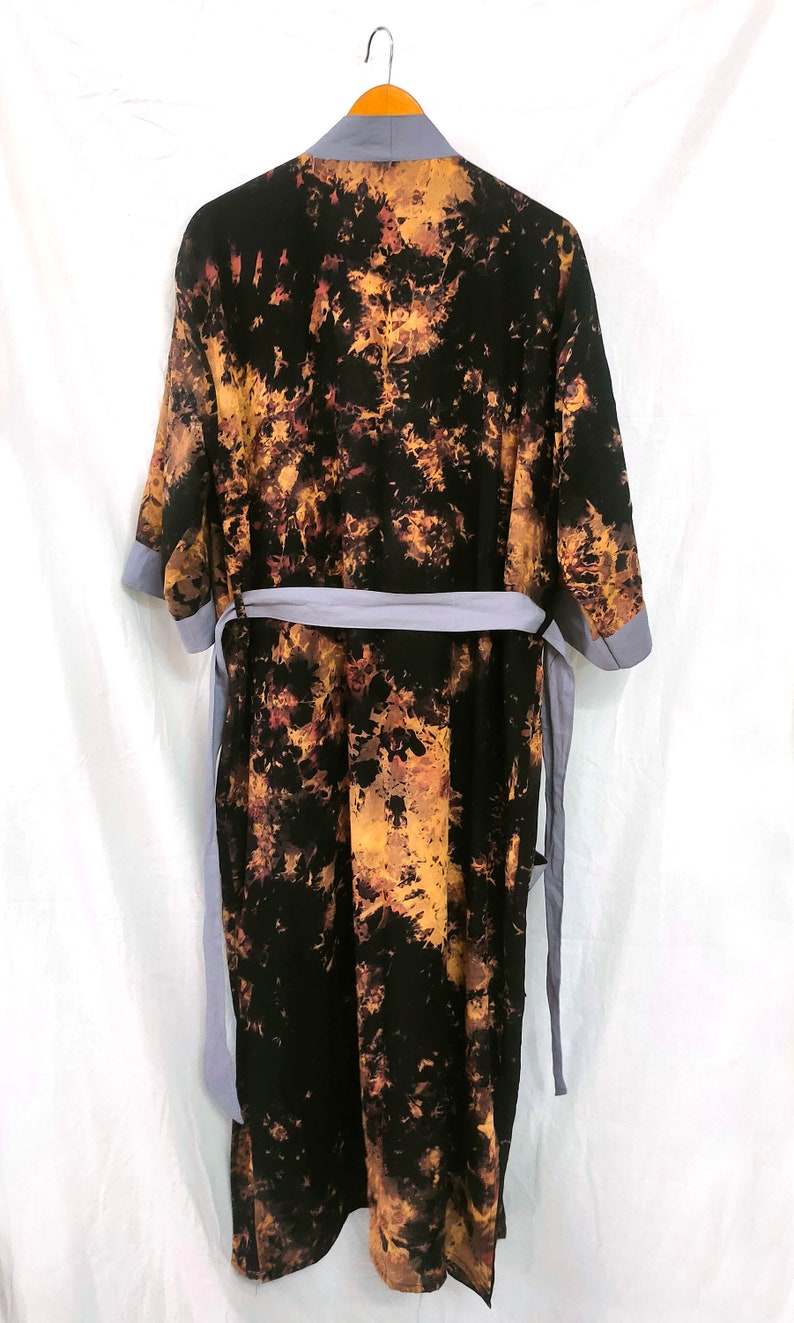 Hand Tie dye Kimono robe, black kimono, Kimono Robe, Beach Coverup, Rayon Cotton Robe, robe for unisex, loose fit, home wear, long kimono image 3