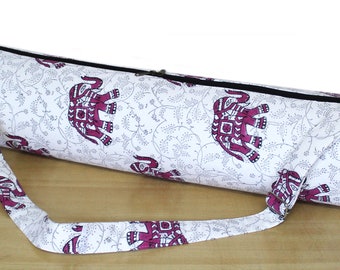 Handmade Yoga Mat Bag, Women Fitness Bag, Elephant Print Beach Bag, Gym Carrier Sport Bag, Meditation Shoulde Strap Bag Throw