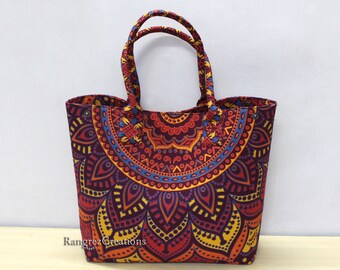 Floral Multi Mandala Handbags, Women Shoulder Shopping Bags Beach Towel Carrier Bags Hippie Bags Tote bags ladies Purse