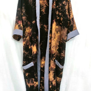 Hand Tie dye Kimono robe, black kimono, Kimono Robe, Beach Coverup, Rayon Cotton Robe, robe for unisex, loose fit, home wear, long kimono image 2