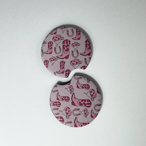 Roze western autoonderzetters: print cowgirllaars en hoed - set van 2