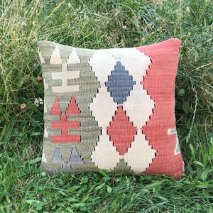 Ethnic Pillow,Turkish Kilim,Cushion Cover,Home Decor Pillow,Pink Pillow,Bohemain,Kilim Pillow Rug,Anatolian Kilim Size:16x16ınches40x40cm