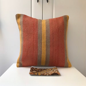 Fine,Turkish,Kilim,Cushion Cover,Home Decor Pillow,Pink Pillow,Bohemain Pillow,Pillow Rug,Anatolian Kilim Size:16x16ınches(40x40cm WithGift.