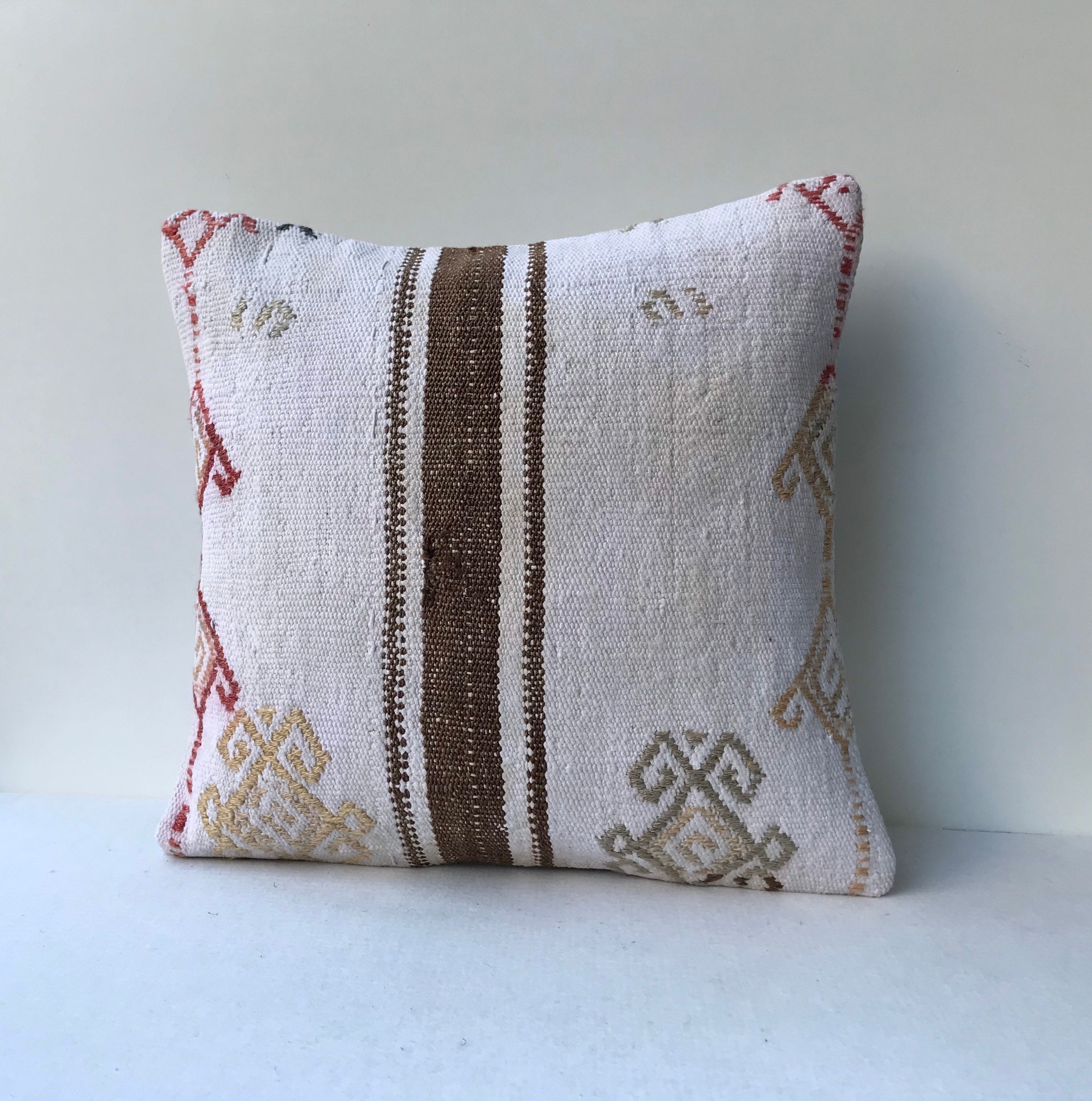 Rustikales weißes Hanf Kelim Kissen 16x16 türkisches Hanf | Etsy