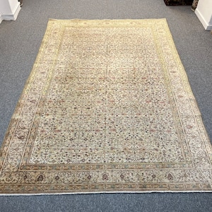 Beige Turkısh Carpet,Natural Carpet,Home Decor Rug, Anatolian Rug,Brown Carpet,Antigua Vintage Carpet,Natural Color,6’4x9’6,Feet=193x288cm