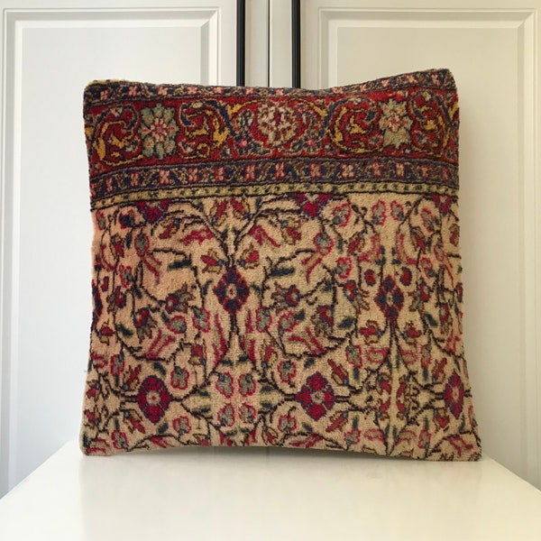 Beige Pillow 20x20 inches 50x50cm Vintage Carpet Pillow,Anatolian Pillow, Bohemain,Tribal,Kilim,Pillow Cover,Turkısh Coshion Cover,