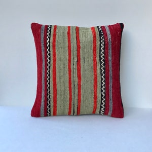 Striped Kilim Pillow,Turkish Kilim,Cushion Cover,Home Decor Pillow,Pink Pillow,Bohemain,Kilim Pillow Rug,Kilim 16x16 Inches 40x40cm