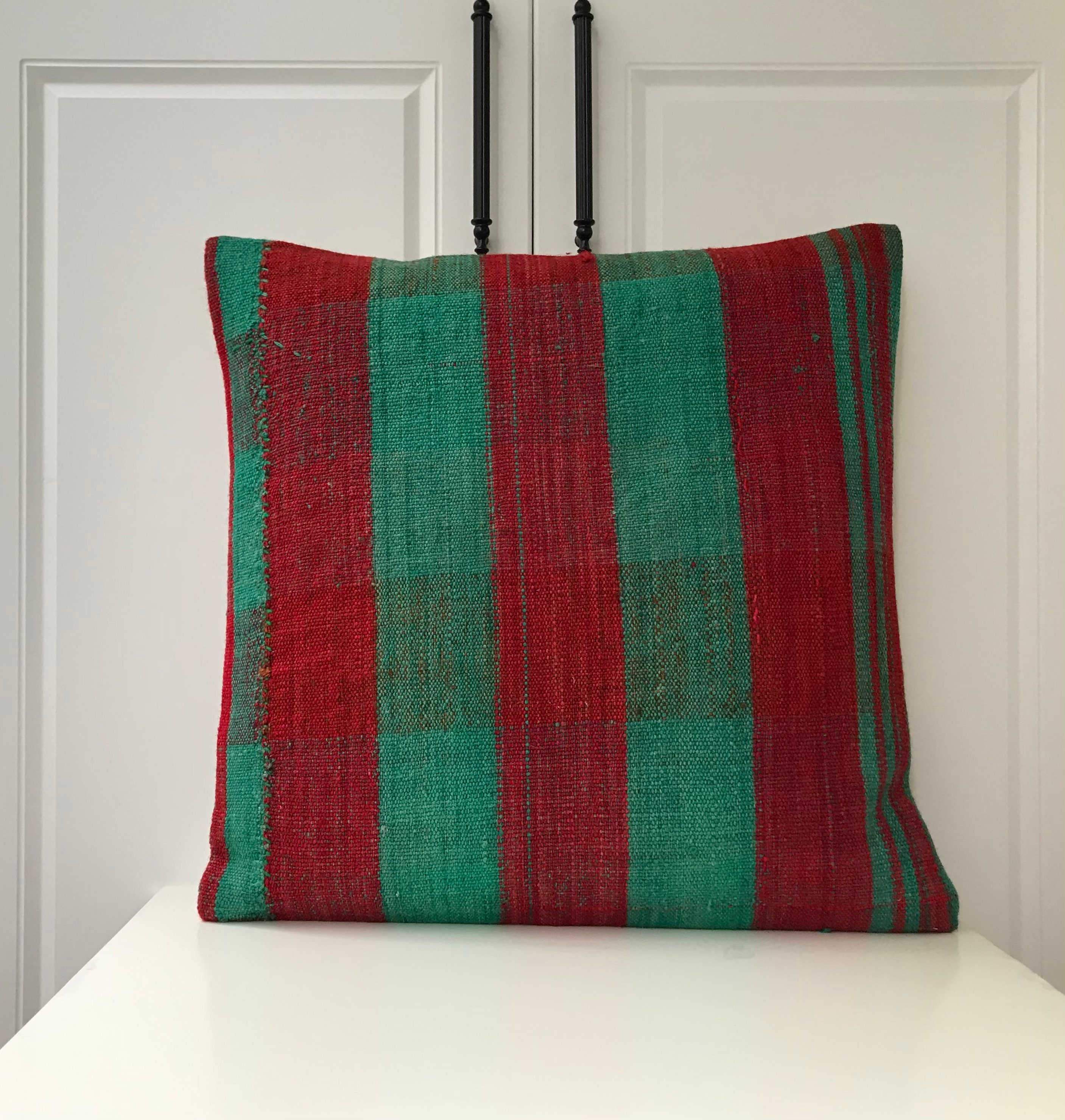 Red Green Kilim Pillowanatolian Pillowbohemaintribal Kilim Etsy