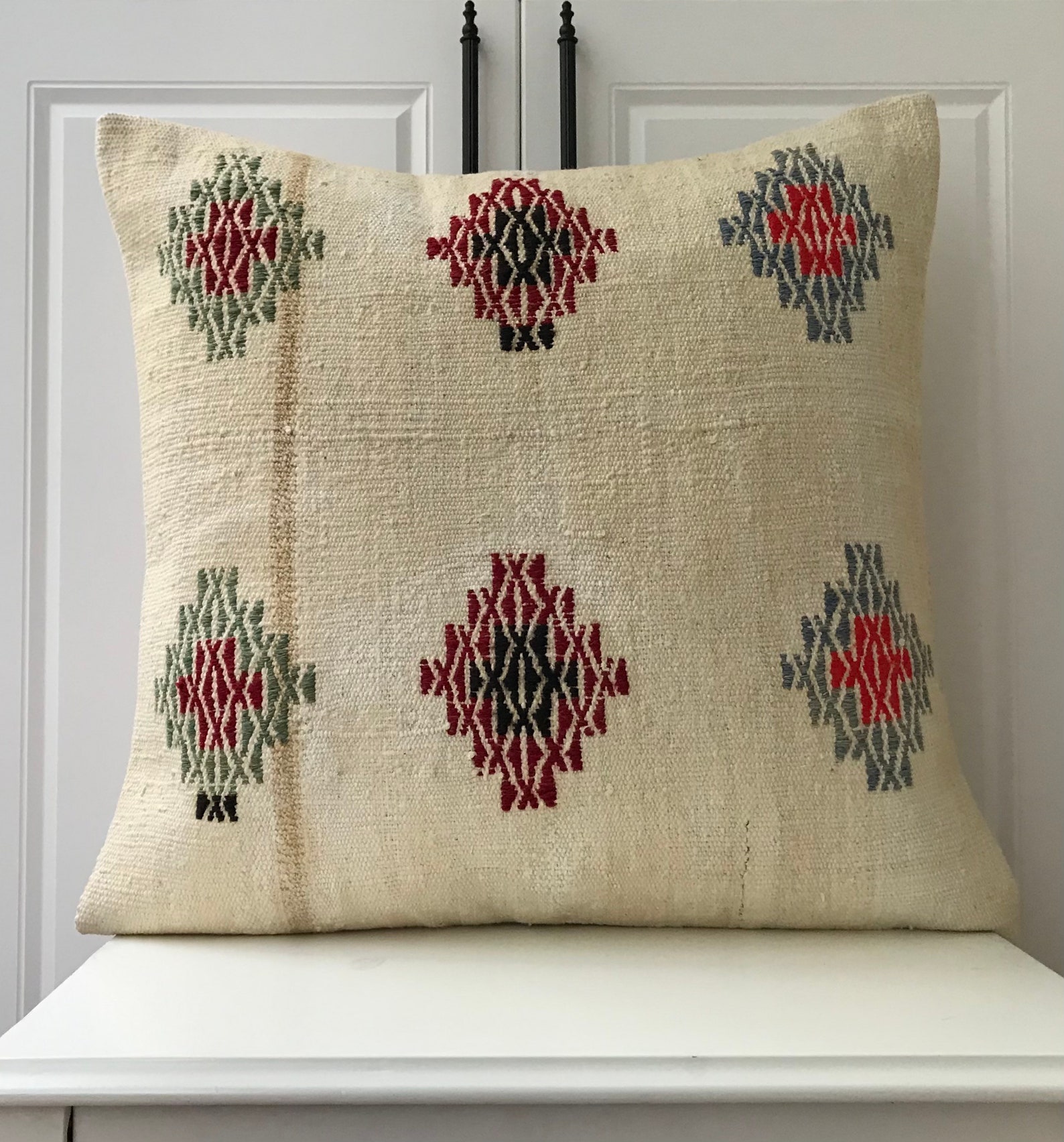 Cotton White Black Kilim Pillow24x24turkısh Kilim Etsy