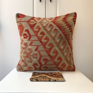 Fine,Turkish Pillow,Cushion Cover,Home Decor Pillow,Pink Pillow,Bohemain Pillow,Pillow Rug,Anatolian Kilim Size:16x16ınches(40x40cm WithGift