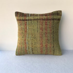 Fine Green YellowTurkish Kilim,Cushion Cover,Home Decor Pillow,Pink Pillow,Bohemain,Kilim Pillow Rug,Anatolian Kilim Size:16x16ınches40x40cm