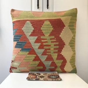 Fino, Kilim, Especial, Almohada, Anatolia, Almohada, Bohemio, Tribal, Kelim, Funda de Almohada, Regalo de Moda Turca, Cartera, Funda Tamaño: 50 x 50 cm
