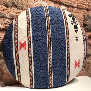 Blue Round Pillow,Circle Pillow,White Blue  Pillow,Anatolian,Pillow, Bohemain,Tribal,Kilim Pillow,Cover,Turkısh Coshion,20x20inches 50x50cm