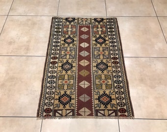 2’7x3’10Feet,0.80x117cm,Turkish Vintage Carpet,Home Decor Rug, Anatolian Antiqua Carpet,Beige Blue Rug,Vintige Rug,Brown Carpet