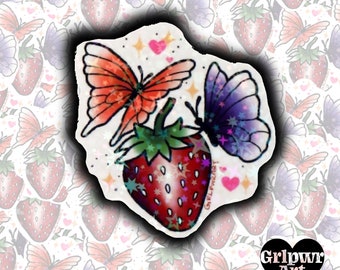 Butterflies & Strawberry Sticker