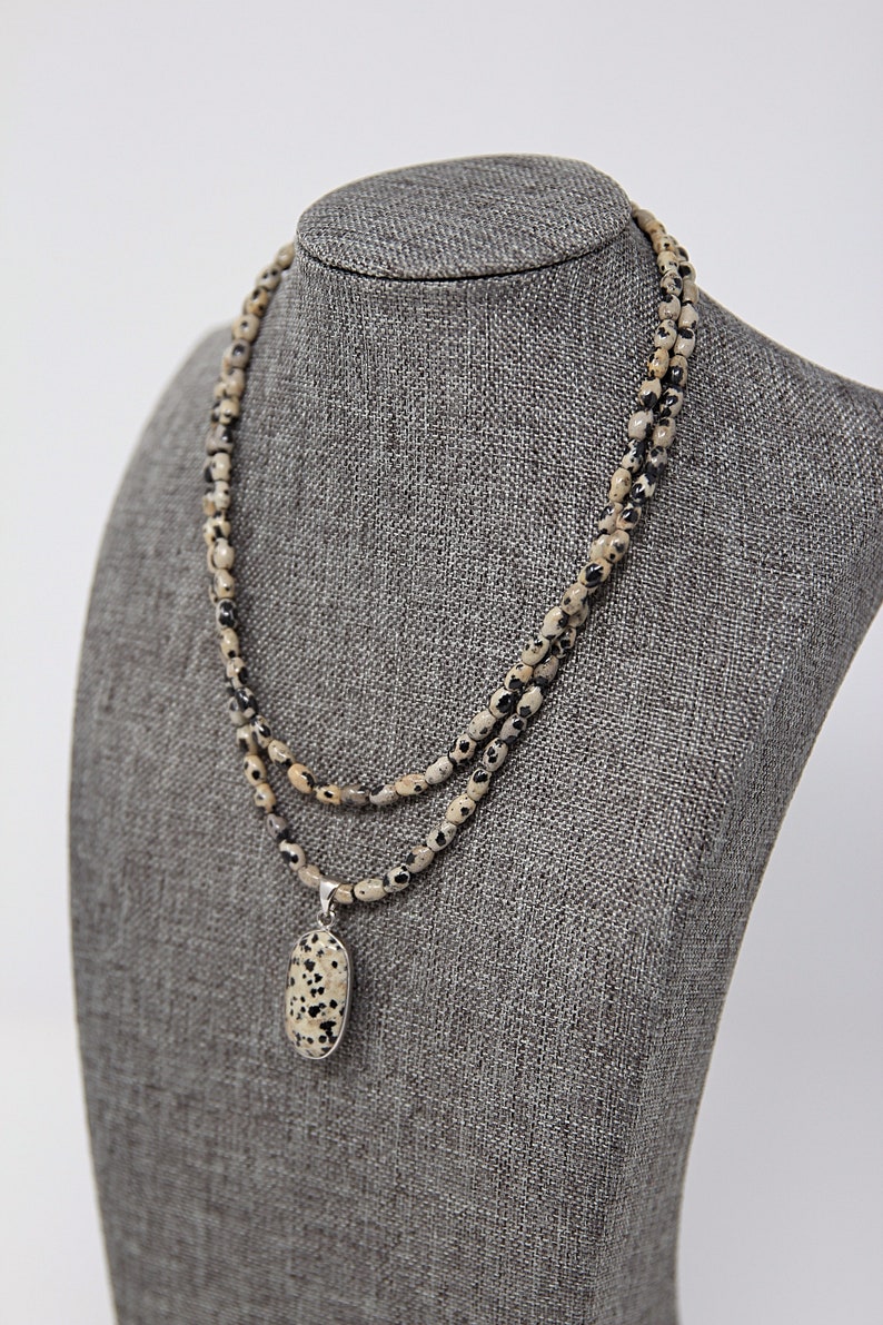 Dalmatian Jasper Double Strand Pendant Necklace Unique Gift for Her Mothers Day Gift Statement Jewelry Mothers Day Jewelry