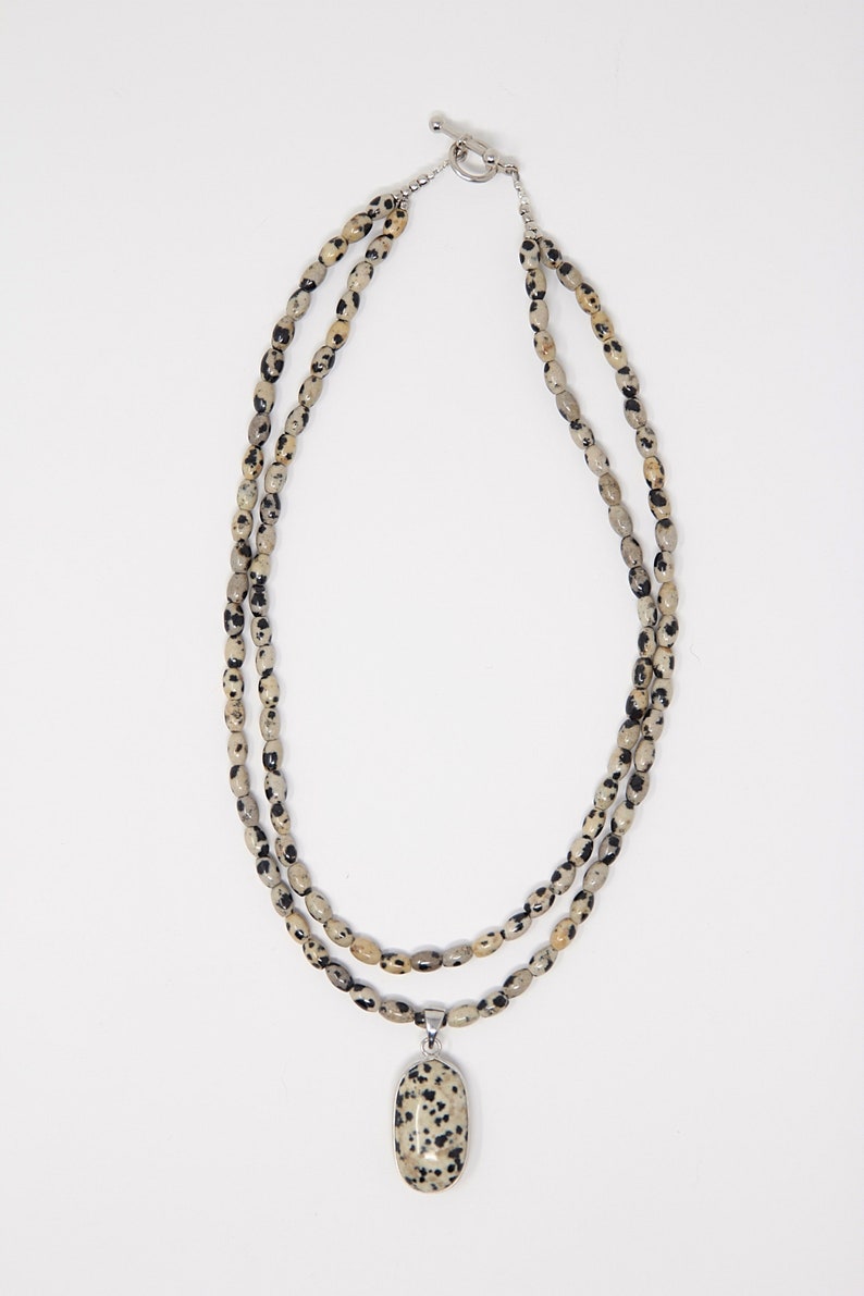 Dalmatian Jasper Double Strand Pendant Necklace Unique Gift for Her Mothers Day Gift Statement Jewelry Mothers Day Jewelry