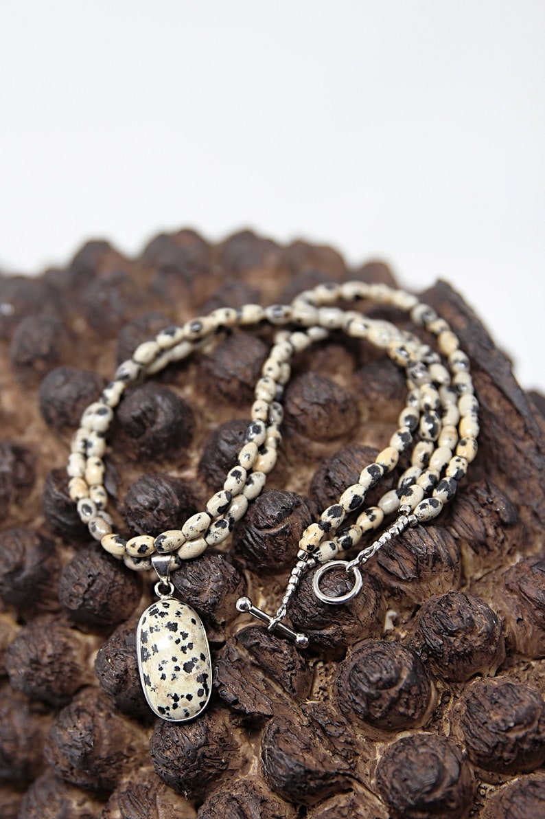 Dalmatian Jasper Double Strand Pendant Necklace Unique Gift for Her Mothers Day Gift Statement Jewelry Mothers Day Jewelry