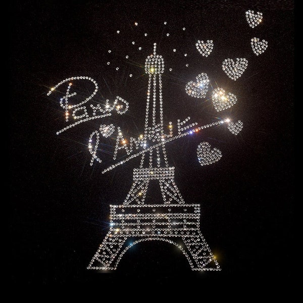 The Eiffel Tower Rhinestone Transfer Bling Hot Fix Iron on Patch Motif Design Transfer TT-564