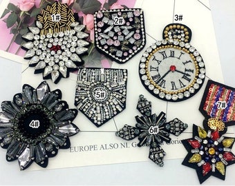 A Piece Badge Beaded Applique Rhinestone Patch Costume Embellishment Dress Embellishment Handmade Accessory Supply - BT091