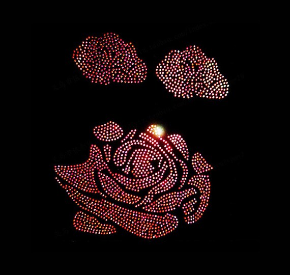 A set Rose Flower Rhinestone Transfer Bling Hot Fix Iron on | Etsy