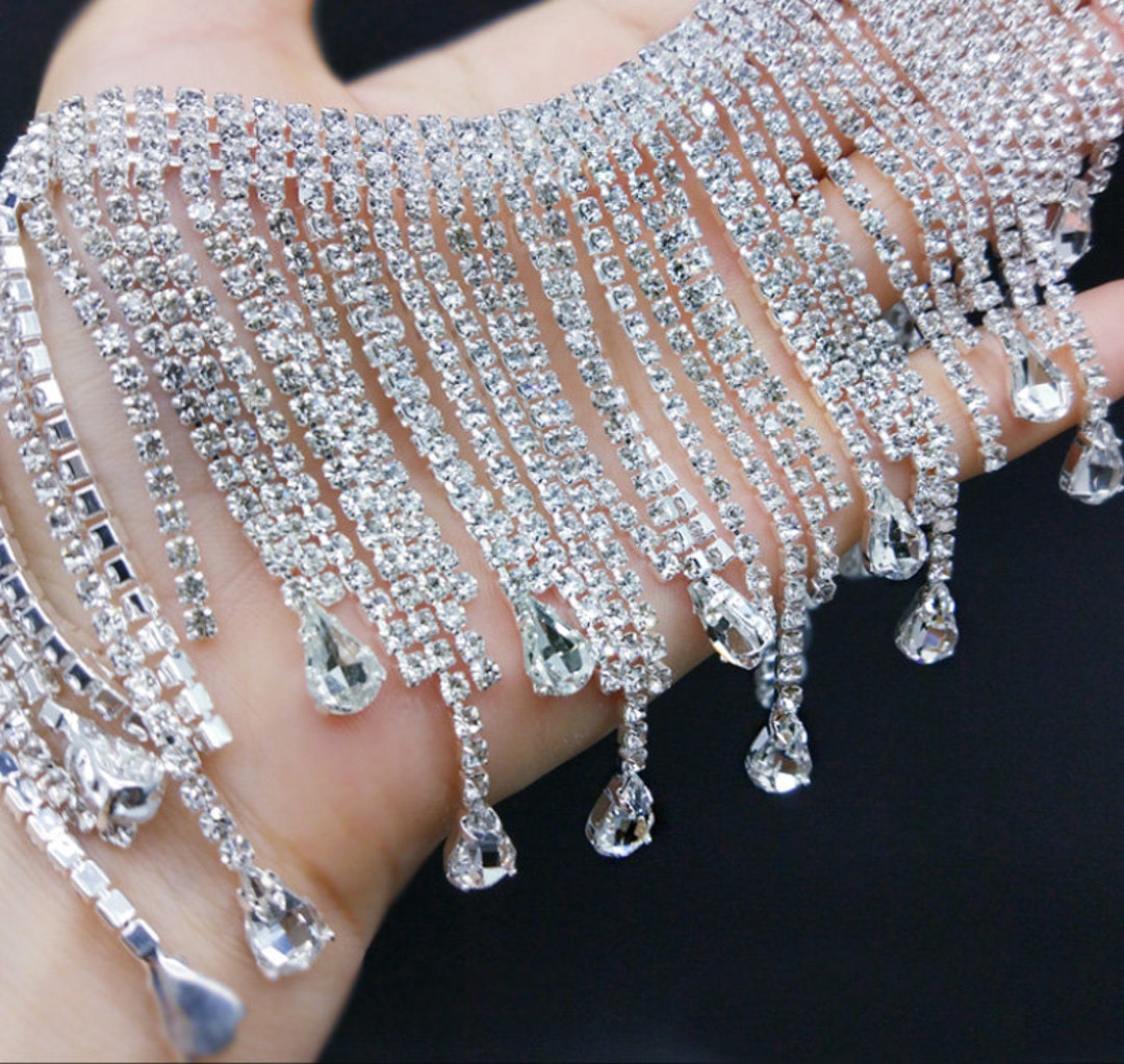 Clear Rhinestone Trim Clear Crystal Chain Wedding Rhinestone Fringe ...
