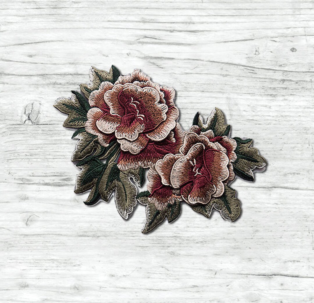 Embroidered Patches, Embroidered Stickers, 1PCS Large Peony Flower Blossom Embroidery Patch Iron On Appliques Chinese For Clothing Large Sew On