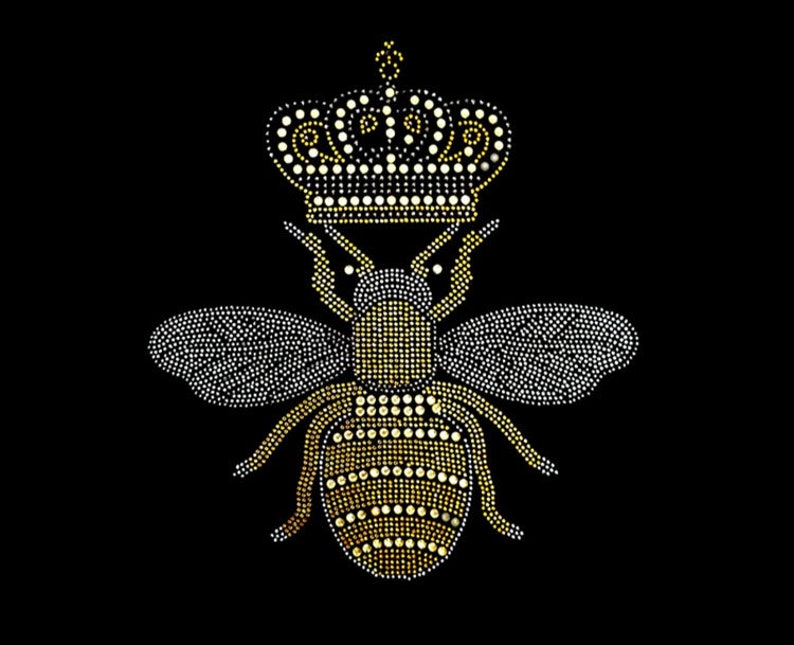 Crown Bee Rhinestone Transfer Bling Hot Fix Iron on Patch Motif Design Transfer TT-073 image 1