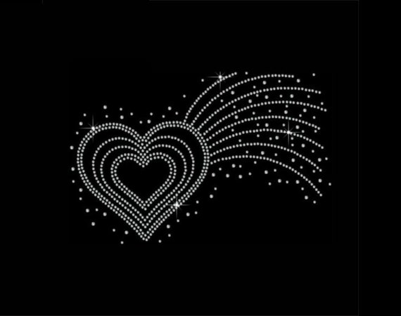Heart Rhinestone Transfer Bling Hot Fix Iron on Patch Motif