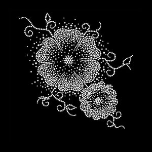 Flower Rhinestone Transfer Bling Hot Fix Iron on Patch Motif Design Transfer TT-177