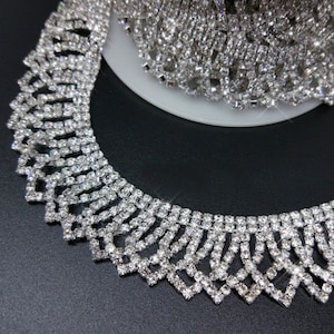 Clear Rhinestone Trim Clear Crystal Chain Wedding Rhinestone Fringe Rhinestone Chain Rhinestone Trim Cup Chain Applique  RH-002