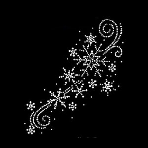 May include: A white snowflake design with a swirling stem. The design is made up of small white dots.