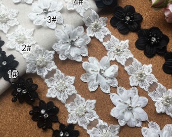 1/2 Yard Sequin Applique Beaded Flower Lace Trimming Costume Embellishment Dress Embellishment DIY Supplies - BT037