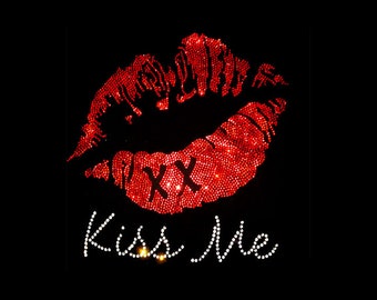 Red Lip Kiss Rhinestone Transfer Bling Hot Fix Iron on Patch Motif Design Transfer TT-075